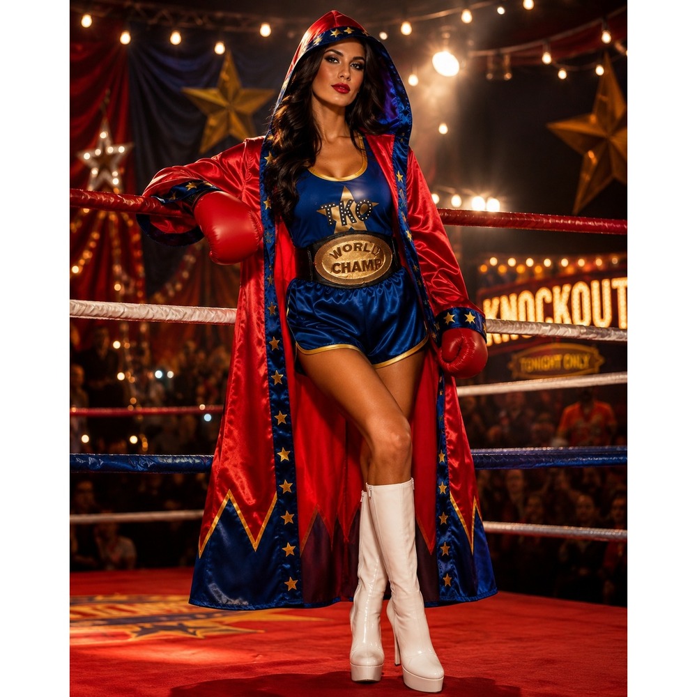 Knockout World Champion Boxer Costume Womens Large Robe Shorts Gloves Sexy